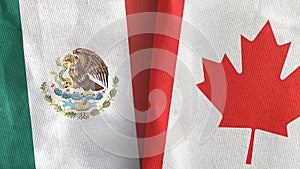 Canada and Mexico two flags textile cloth 3D rendering