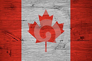 Canada national flag painted old oak wood