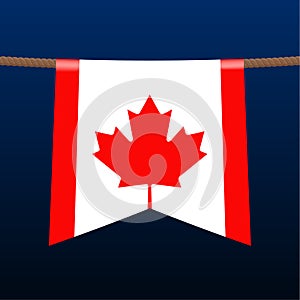 Canada national flags hangs on the rope. The symbol of the country in the pennant hanging on the rope. Realistic vector