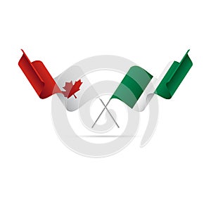 Canada and Nigeria flags. Crossed flags. Vector illustration.