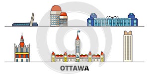 Canada, Ottawa flat landmarks vector illustration. Canada, Ottawa line city with famous travel sights, skyline, design.