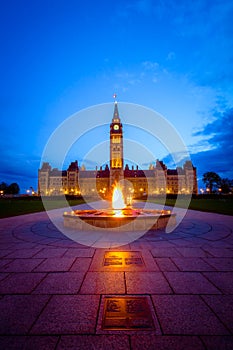 Canada parliament building and centennial flame