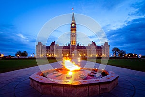 Canada parliament building and centennial flame