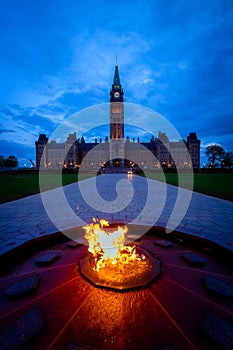 Canada parliament building and centennial flame