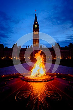 Canada parliament building and centennial flame