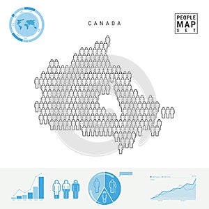 Canada People Icon Map. Stylized Vector Silhouette of Canada. Population Growth and Aging Infographics