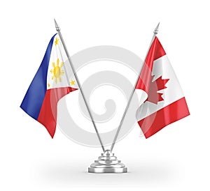 Canada and Philippines table flags isolated on white 3D rendering