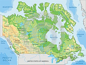 Detailed Canada physical map.