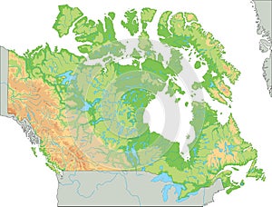 High detailed Canada physical map.