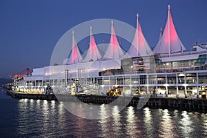 Canada Place at night in Vancouver on Canada Day