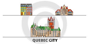 Canada, Quebec City flat landmarks vector illustration. Canada, Quebec City line city with famous travel sights, skyline