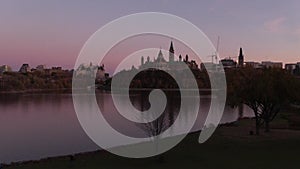 Canada`s capital city of Ottawa at dusk in the fall