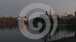 Canada`s capital city of Ottawa at dusk in the fall