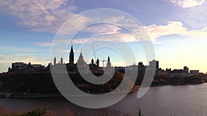 Canada`s capital city of Ottawa at dusk in the fall