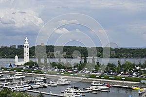 Canada\'s Old Port Montreal River view boat tourists in summer photo