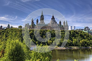 Canada's Parliament buildings high above the Ottawa River photo