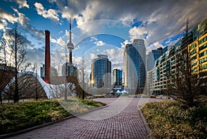 Canada Square and modern buildings at the Harbourfront in Toronto, Ontario.