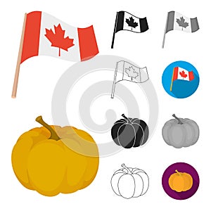 Canada Thanksgiving Day cartoon,black,flat,monochrome,outline icons in set collection for design. Canada and Tradition