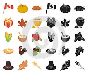 Canada Thanksgiving Day cartoon,black icons in set collection for design. Canada and Tradition vector symbol stock web