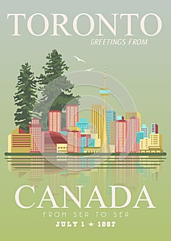 Canada. Toronto. Canadian vector illustration. Vintage style. Travel postcard.