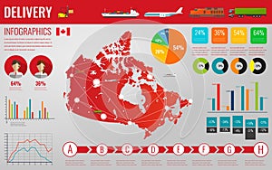 Canada transportation and logistics. Delivery and shipping infographic elements. Vector