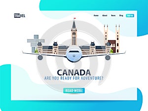 Canada. Travel banner or web template for web site or landing page. Time to travel. Vector UI illustration.