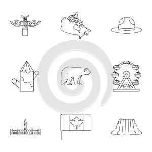 Canada travel icon set, outline style