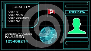 Canada user identification system animation video footage. User identity video template with tracking identification number