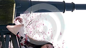 Canada Vancouver all people are photographed in parks against the backdrop of cherry blossoms a girl in a beautiful