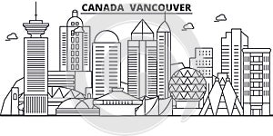 Canada, Vancouver architecture line skyline illustration. Linear vector cityscape with famous landmarks, city sights