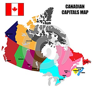 Canada Vector colored map of provinces and capital cities for north american concepts