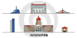 Canada, Winnipeg flat landmarks vector illustration. Canada, Winnipeg line city with famous travel sights, skyline