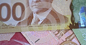 Canadian 100 Dollars close up. CAD currency.