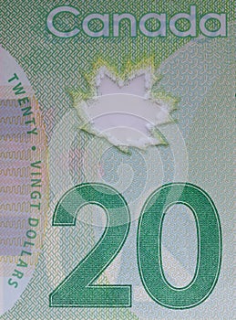 Canadian 20 Dollar Bill closeup