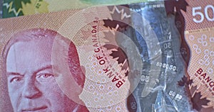 Canadian 50 Dollars close up. CAD currency.
