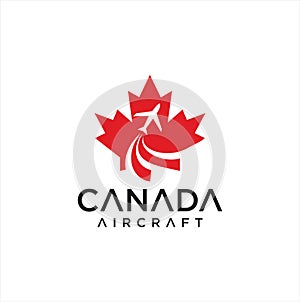 Canadian Aviation Logo Design vector illustration . Canadian Aircraft Logo design . Canada Airlines Logo . Maple Leaf Logo.