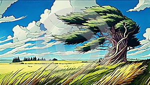 Canadian Borderlands: A Colorful Fantasy of Wind-Blown Trees and Grassy Fields