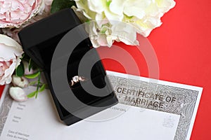 Canadian Certificate of registration of marriage blank document and wedding ring