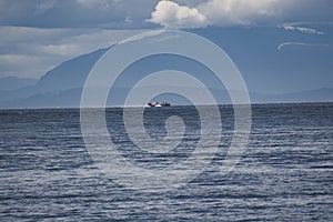 Canadian Coast Guard Hovercraft travelled over the sea close to West Vancouver, British Columbia Canada on May 1st, 2021 photo
