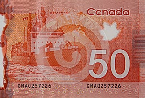 Canadian Coast Guard Ship Amundsen Research Icebreaker on Canada 50 Dollars 2012 Polymer Banknote fragment