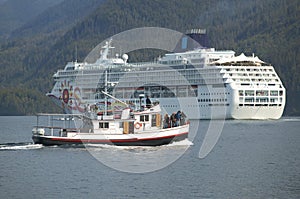 Canadian cruise vessel in Johnstone Strait. Vancouver. Canada