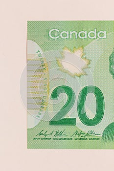 Canadian currency. Dollars. Detail close up shot