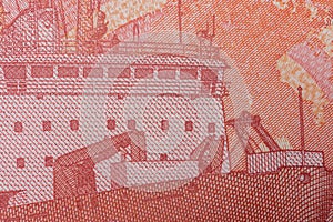 Canadian Dollar Banknotes closeup. Red 50 Cad Bills. Close up, Pattern and background Canadian Money