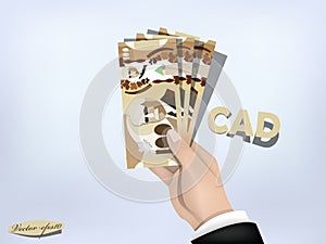 Canadian dollar money paper on hand,cash on hand