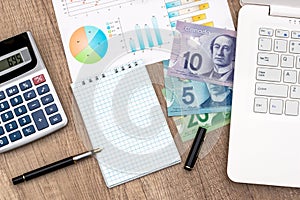 Canadian Dollar Notebook Money And Calculator