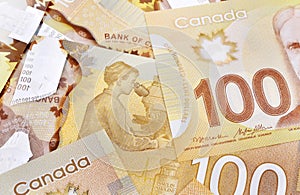 Canadian dollars, close up