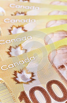 Canadian dollars, close up