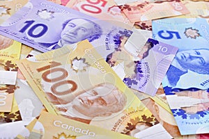 Canadian dollars, close up