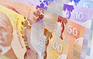 Canadian dollars, close up