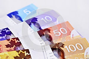 Canadian dollars, close up